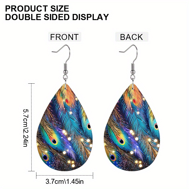 Women's Colorful Peacock Feather Teardrop Earrings
